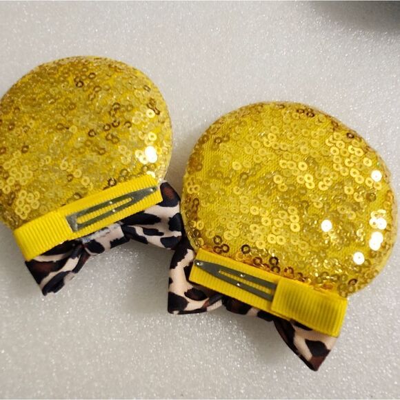 Cheetah Sequin Minnie Mouse Animal Print Pig Tail Hair Clips Dress Up - Picture 2 of 2